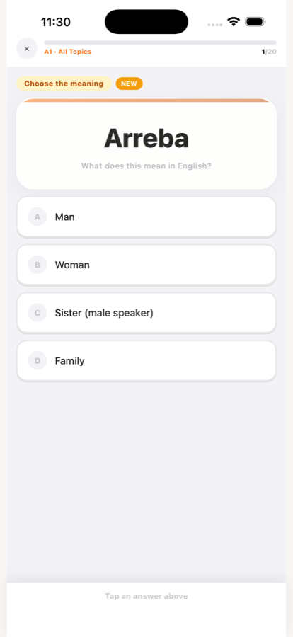 A quiz question asking the meaning of a Basque word